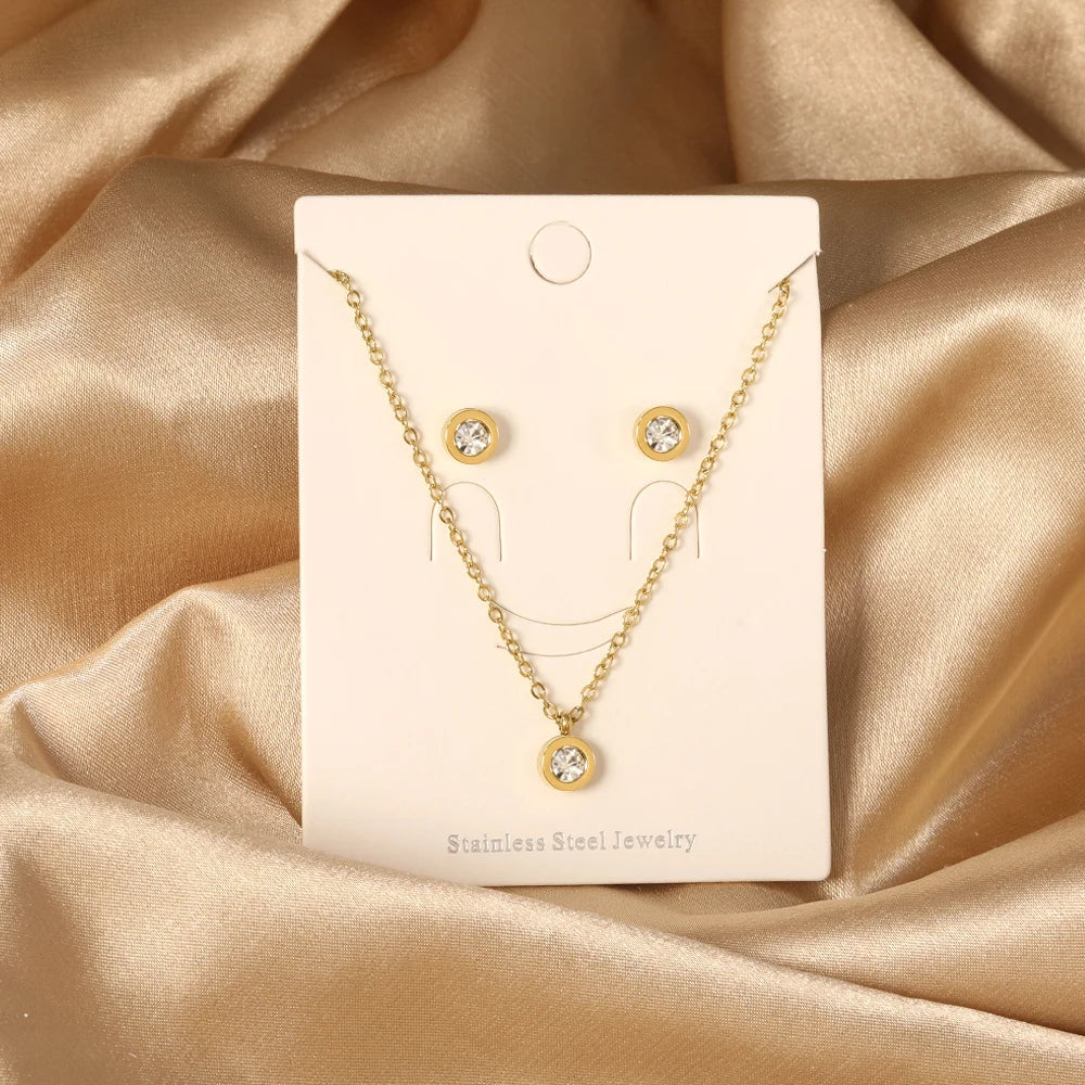 New Love Heart Pendant Necklaces For Women Stainless Steel No Fade 2 Pieces Jewelry Wedding Party Gifts Free Shipping Gold Color