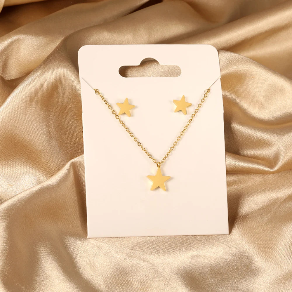 New Love Heart Pendant Necklaces For Women Stainless Steel No Fade 2 Pieces Jewelry Wedding Party Gifts Free Shipping Gold Color