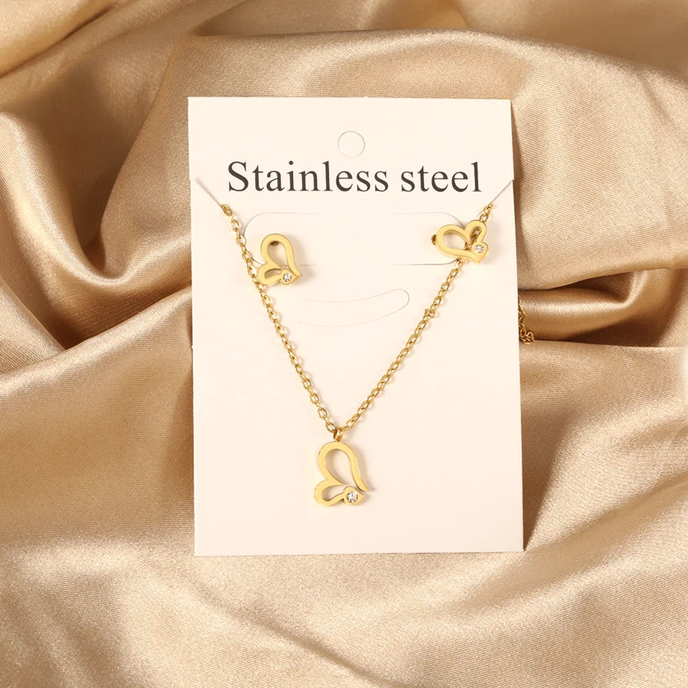 New Love Heart Pendant Necklaces For Women Stainless Steel No Fade 2 Pieces Jewelry Wedding Party Gifts Free Shipping Gold Color