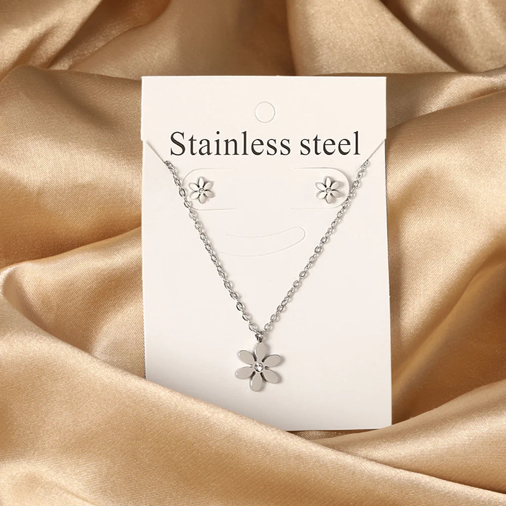 New Love Heart Pendant Necklaces For Women Stainless Steel No Fade 2 Pieces Jewelry Wedding Party Gifts Free Shipping Gold Color
