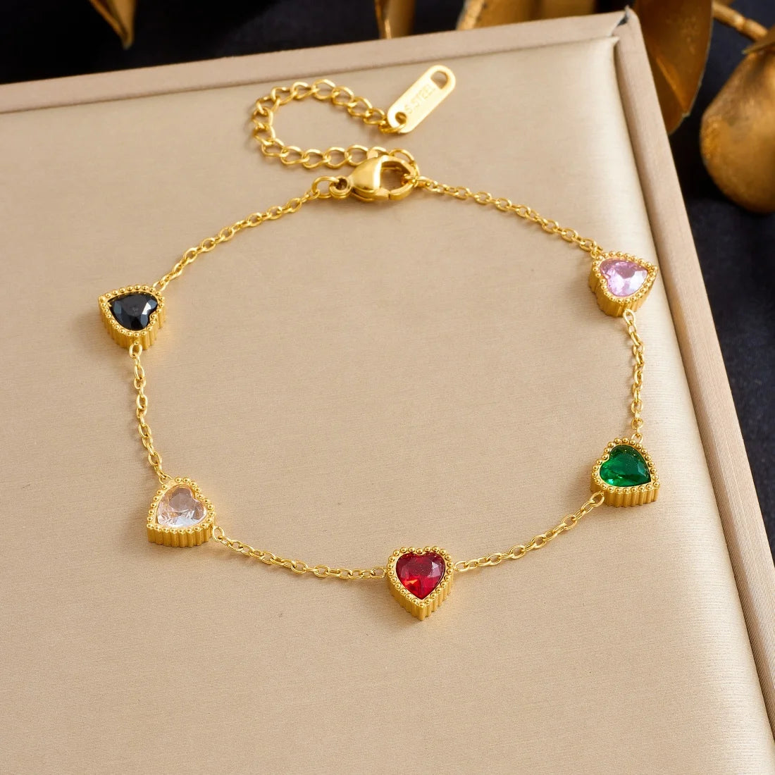 DIEYURO 316L Stainless Steel Golden Heart Geometric Zircon Minimalist Series Bracelet Women's New Waterproof Wrist Chain Jewelry